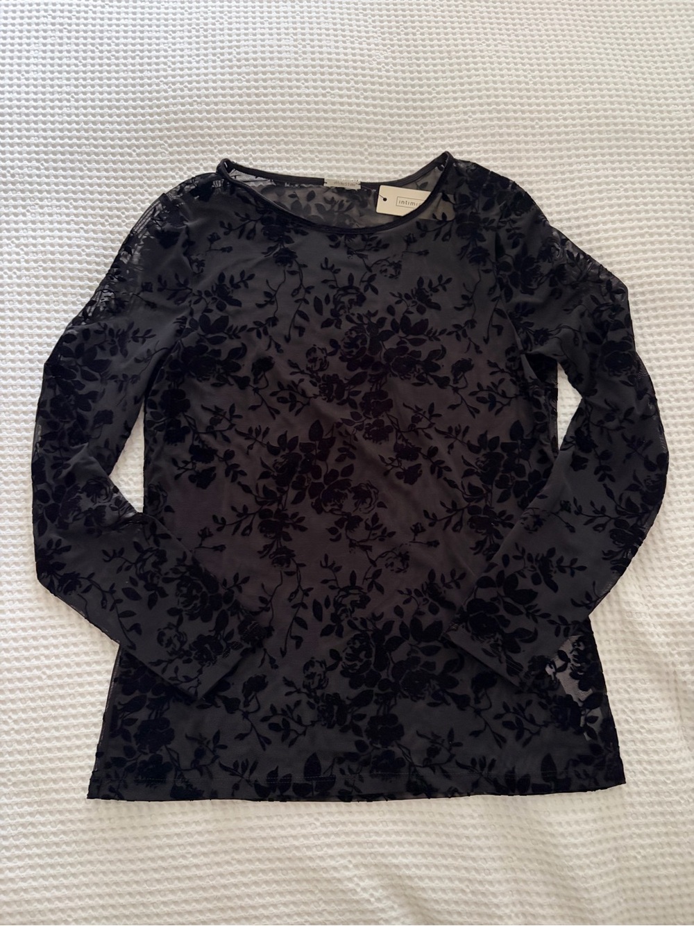 intimissimi Black Floral Burnout Velvet Long-Sleeve Top